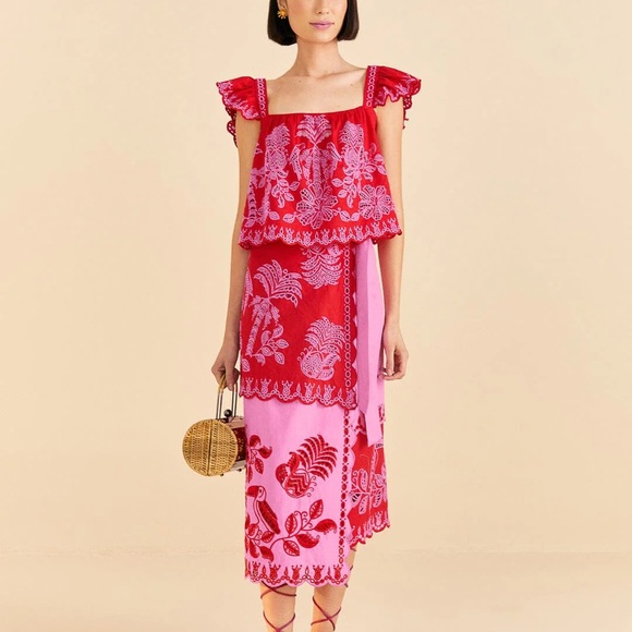 Farm Rio Palm Tree Richelieu Wrap Skirt - Picture 3 of 4